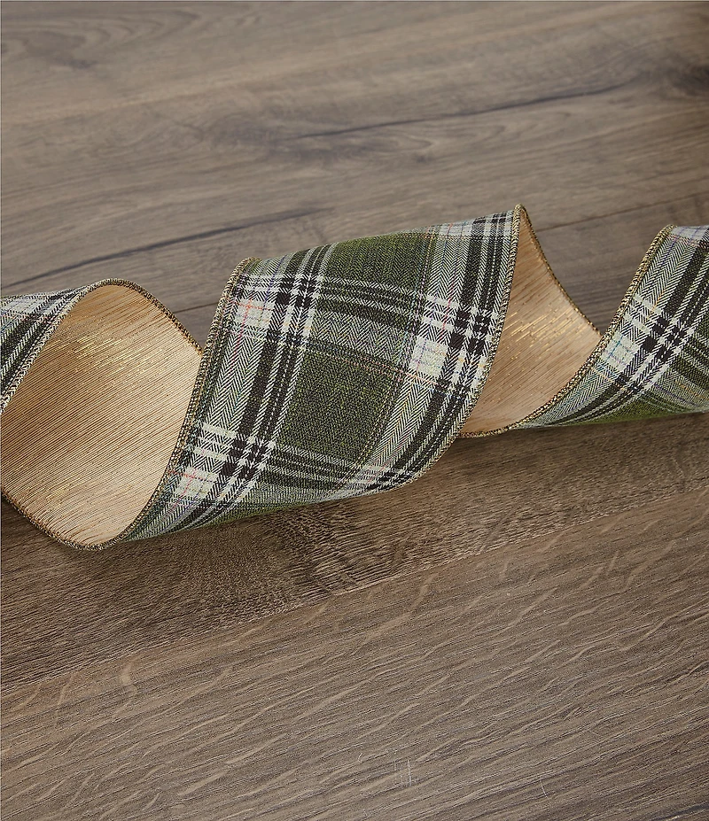 Southern Living Evergreen Collection 4#double; Green Plaid Decorative Ribbon