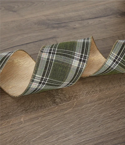 Southern Living Evergreen Collection 4#double; Green Plaid Decorative Ribbon