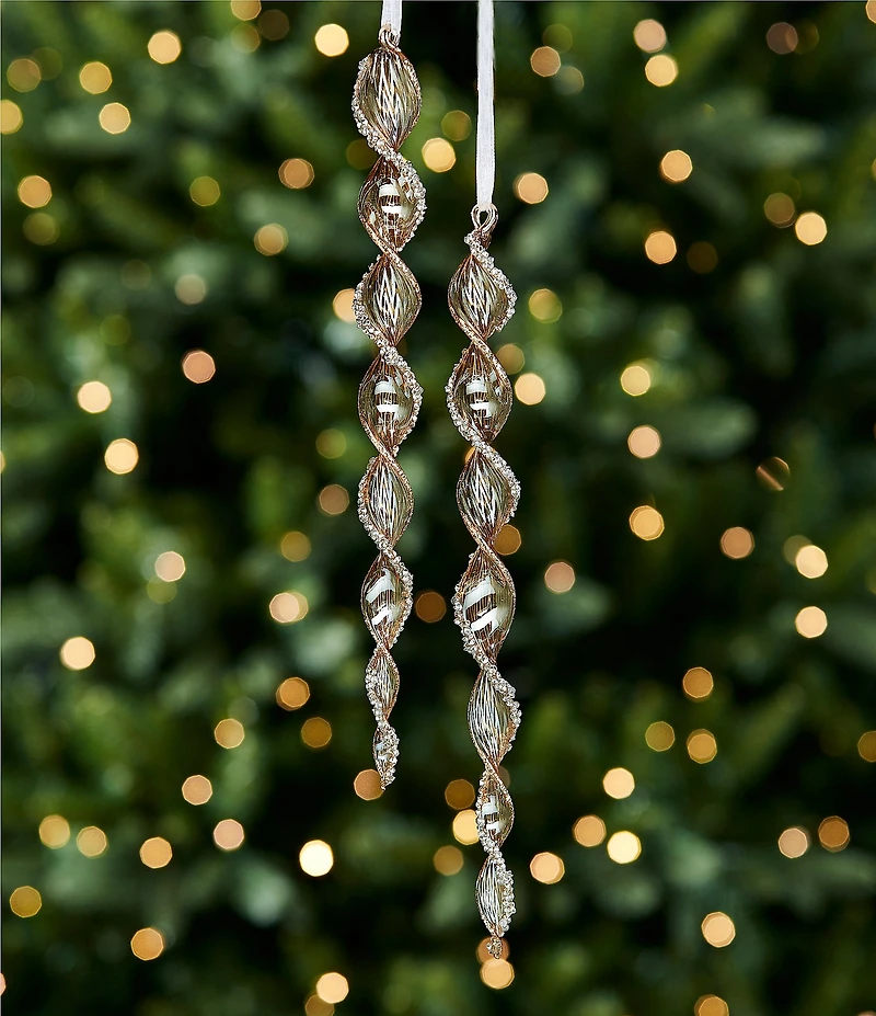 Southern Living Evergreen Collection Amber Twisted Glass Icicle Ornament, Set of 2