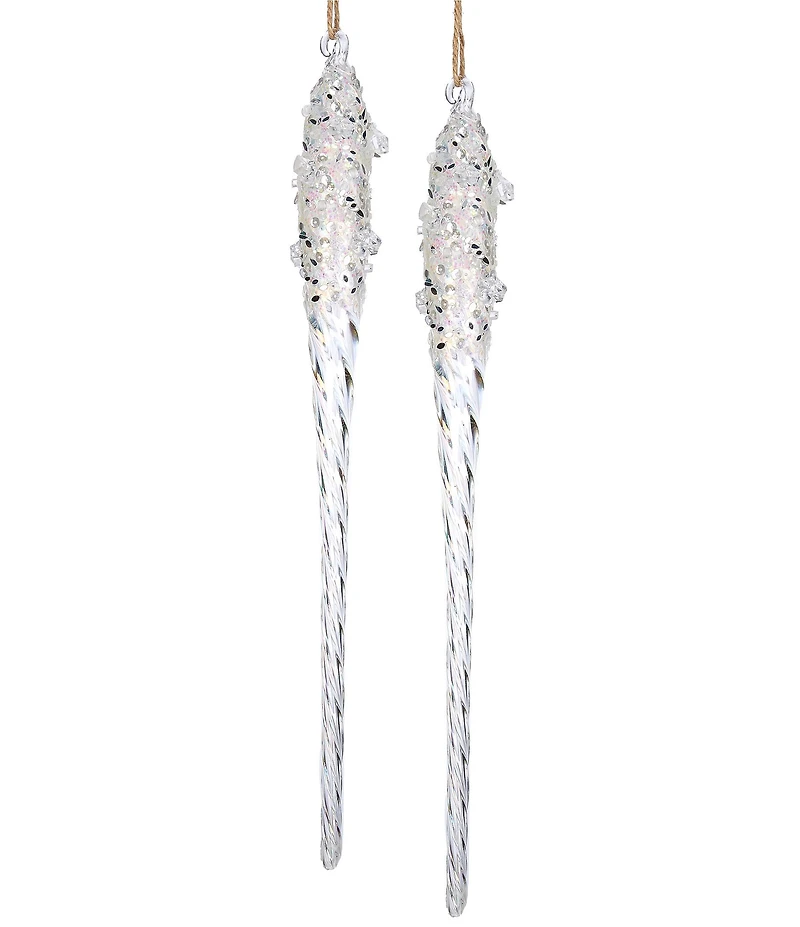 Southern Living Evergreen Collection Beaded Glass Icicle Ornament, Set of 2