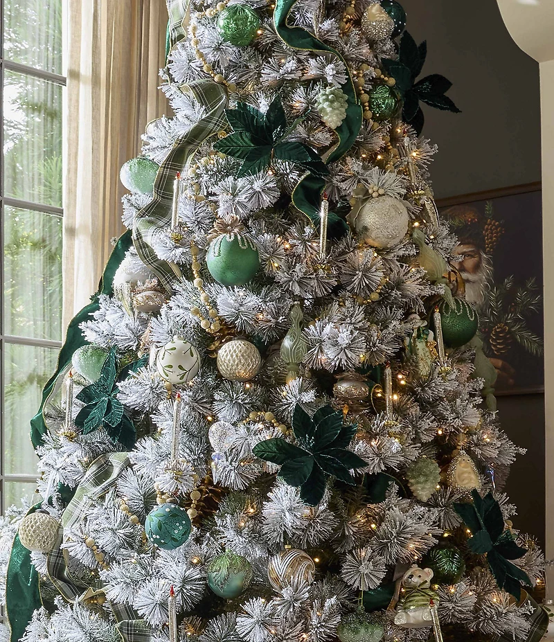 Southern Living Evergreen Collection Feather Flower Mercury Glass Ball Ornament, Set of 2