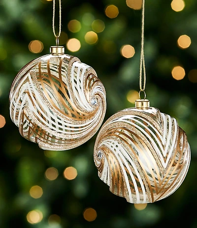 Southern Living Evergreen Collection Glitter Swirl Glass Ball Ornament, Set of 2