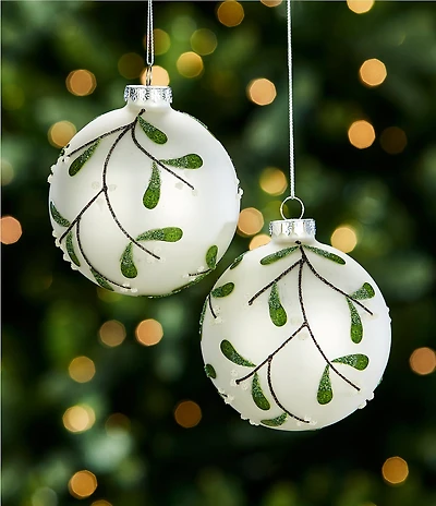 Southern Living Evergreen Collection Holly Glass Ball Ornament, Set of 2