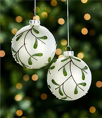 Southern Living Evergreen Collection Holly Glass Ball Ornament, Set of 2
