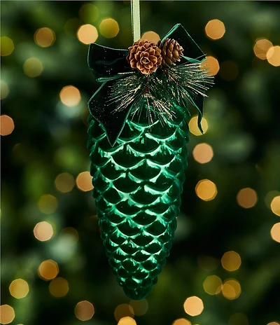 Southern Living Evergreen Collection Large Embellished Pinecone with Bow Glass Ornament