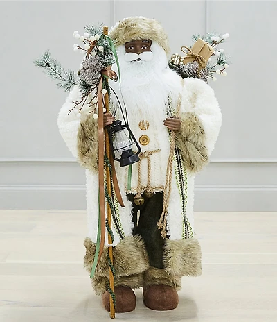 Southern Living Evergreen Collection Large Woodsy Rustic African American Santa Figurine