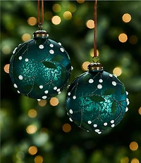 Southern Living Evergreen Collection Leaf with Pearls Mercury Glass Ball Ornament, Set of 2