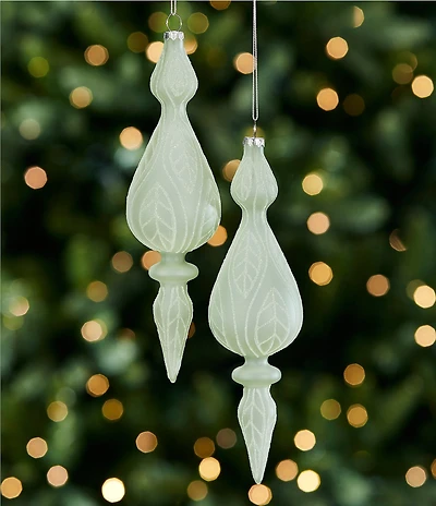 Southern Living Evergreen Collection Sage Glitter Finial Ornament, Set of 2