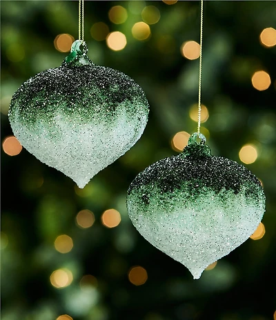 Southern Living Evergreen Collection Sugared Ombre Glass Onion Ornament, Set of 2
