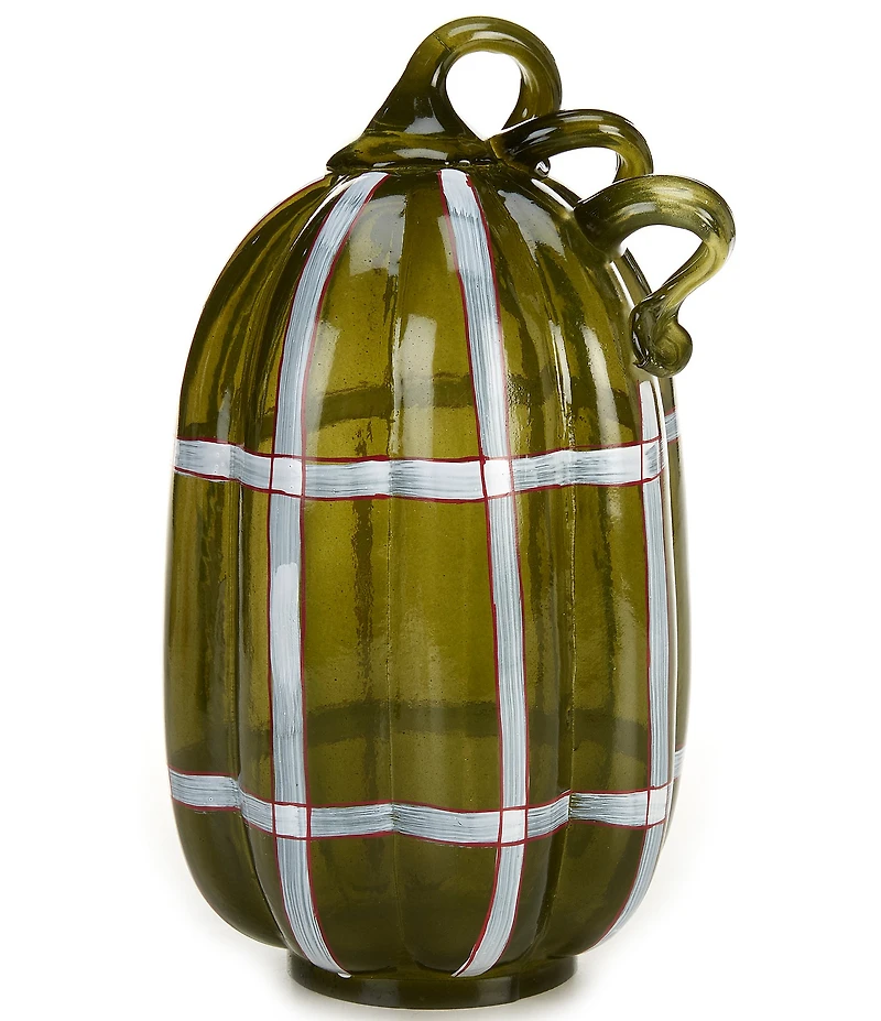 Southern Living Festive Fall Collection Green Plaid Glass Pumpkin