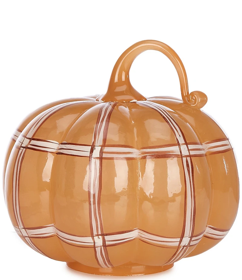 Southern Living Festive Fall Collection Orange Plaid Glass Pumpkin
