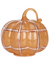 Southern Living Festive Fall Collection Orange Plaid Glass Pumpkin