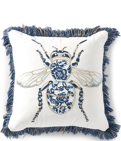 Southern Living Floral Bee Fringe Trim Square Pillow