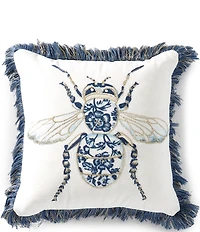 Southern Living Floral Bee Fringe Trim Square Pillow
