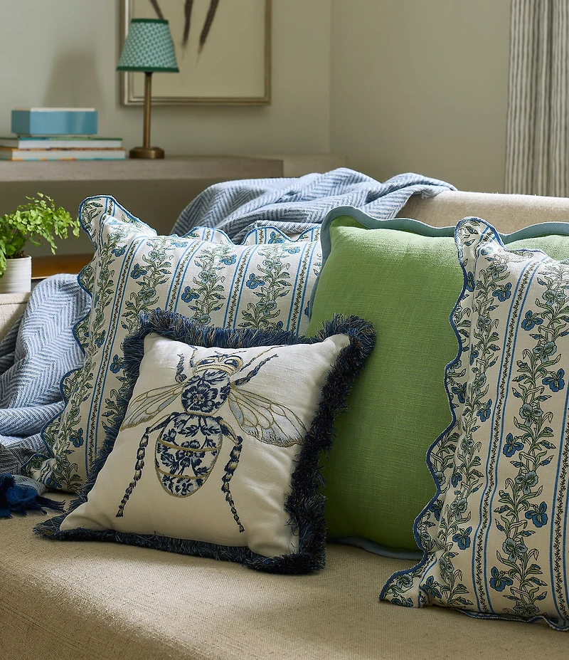 Southern Living Floral Bee Fringe Trim Square Pillow