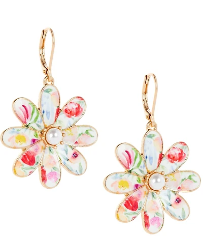 Southern Living Floral Print Ceramic Flower Drop Earrings