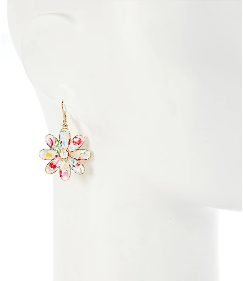 Southern Living Floral Print Ceramic Flower Drop Earrings