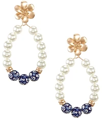 Southern Living Flower Metal Stud Pearl & Floral Beaded Teardrop Drop Earrings