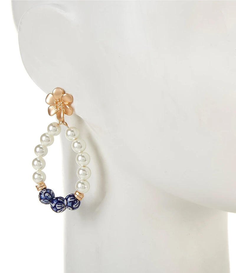 Southern Living Flower Metal Stud Pearl & Floral Beaded Teardrop Drop Earrings
