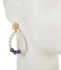 Southern Living Flower Metal Stud Pearl & Floral Beaded Teardrop Drop Earrings