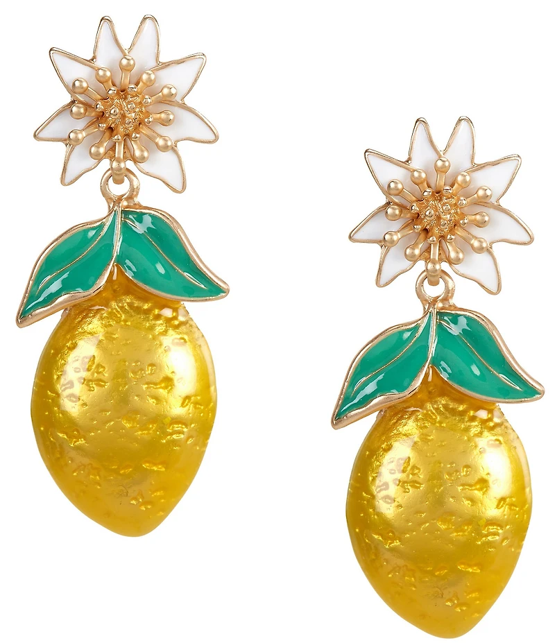 Southern Living Flower Stud Lemon Charm Drop Earrings