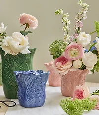 Southern Living Frog Flower Arranging Glazed Stoneware Cabbage Vase