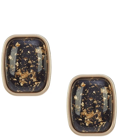 Southern Living Gold Speckled Jet Cab Rectangular Drop Clip Earrings