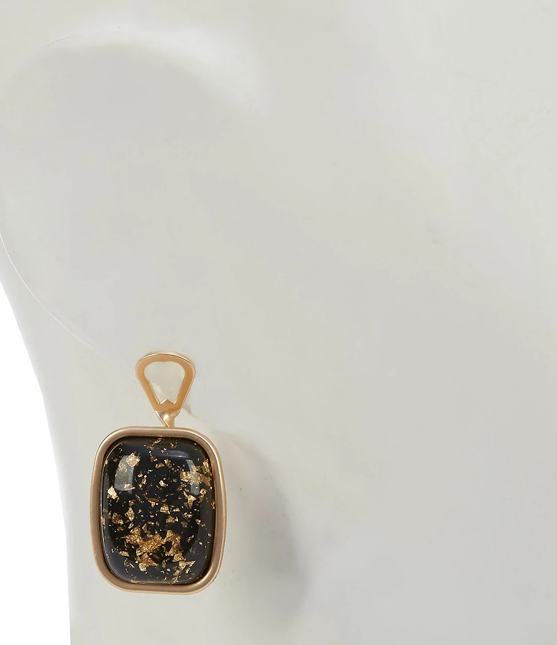 Southern Living Gold Speckled Jet Cab Rectangular Drop Clip Earrings