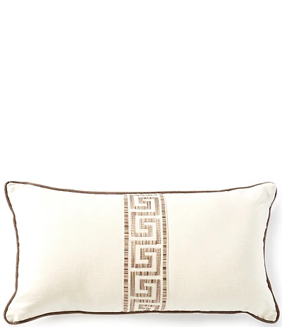 Southern Living Greek Key Tape Embroidered Lumbar Decorative Pillow
