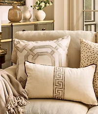 Southern Living Greek Key Tape Embroidered Lumbar Decorative Pillow
