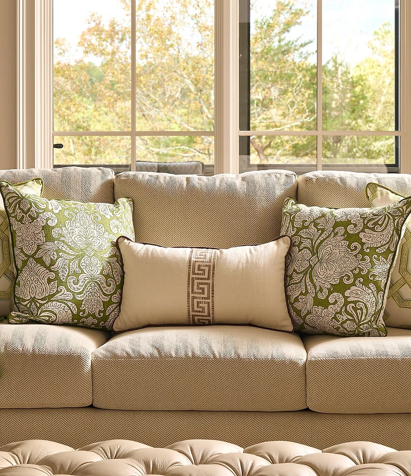 Southern Living Greek Key Tape Embroidered Lumbar Decorative Pillow