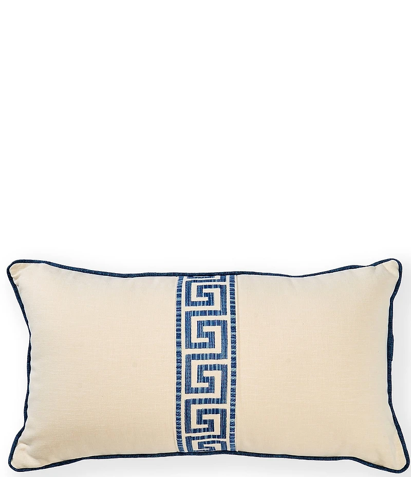Southern Living Greek Key Tape Embroidered Lumbar Decorative Pillow