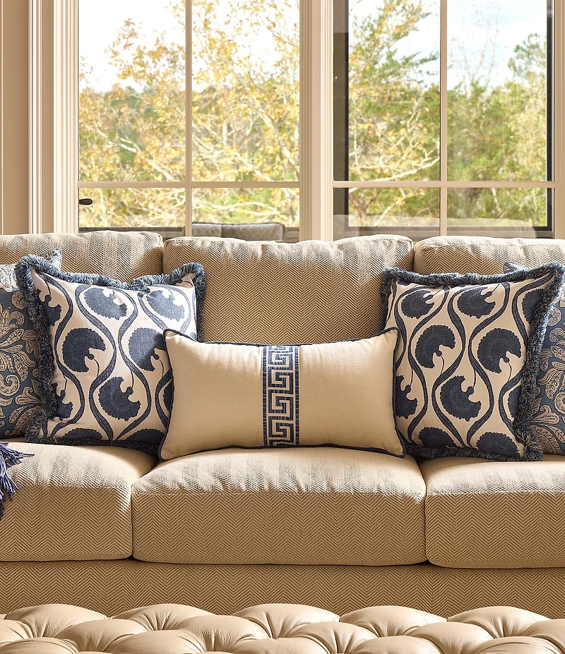 Southern Living Greek Key Tape Embroidered Lumbar Decorative Pillow