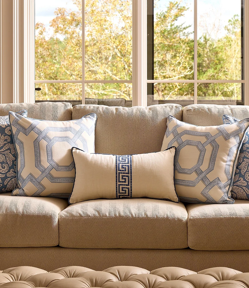 Southern Living Greek Key Tape Embroidered Lumbar Decorative Pillow