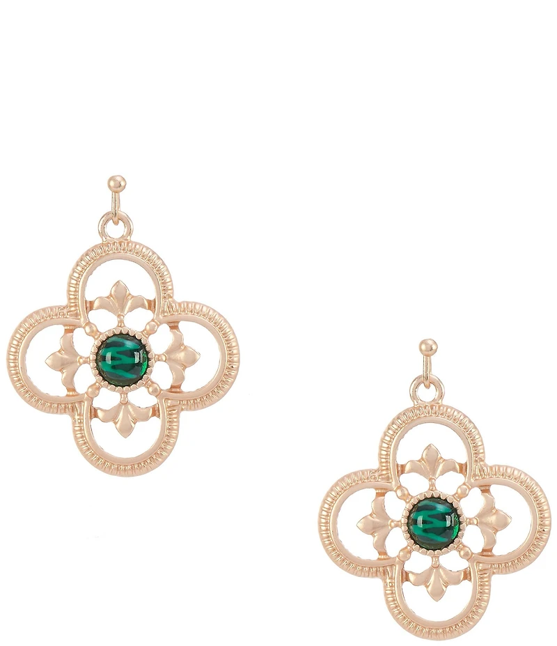 Southern Living Green Cab Rope Edge Metal Open Clover Drop Earrings