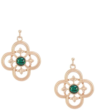 Southern Living Green Cab Rope Edge Metal Open Clover Drop Earrings