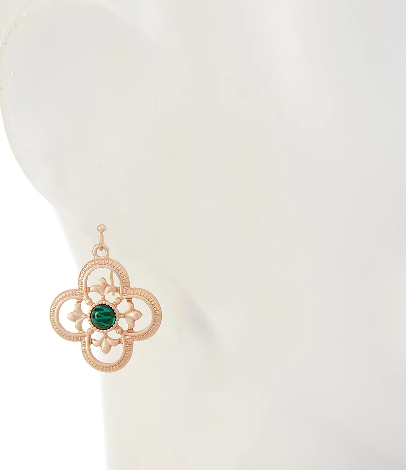 Southern Living Green Cab Rope Edge Metal Open Clover Drop Earrings