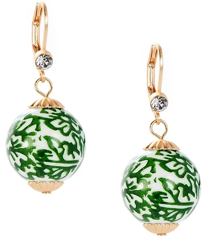 Southern Living Green Floral Print Ceramic Bead Resort Drop Earrings
