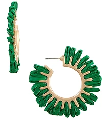 Southern Living Green Raffia Sunburst Hoop Earrings