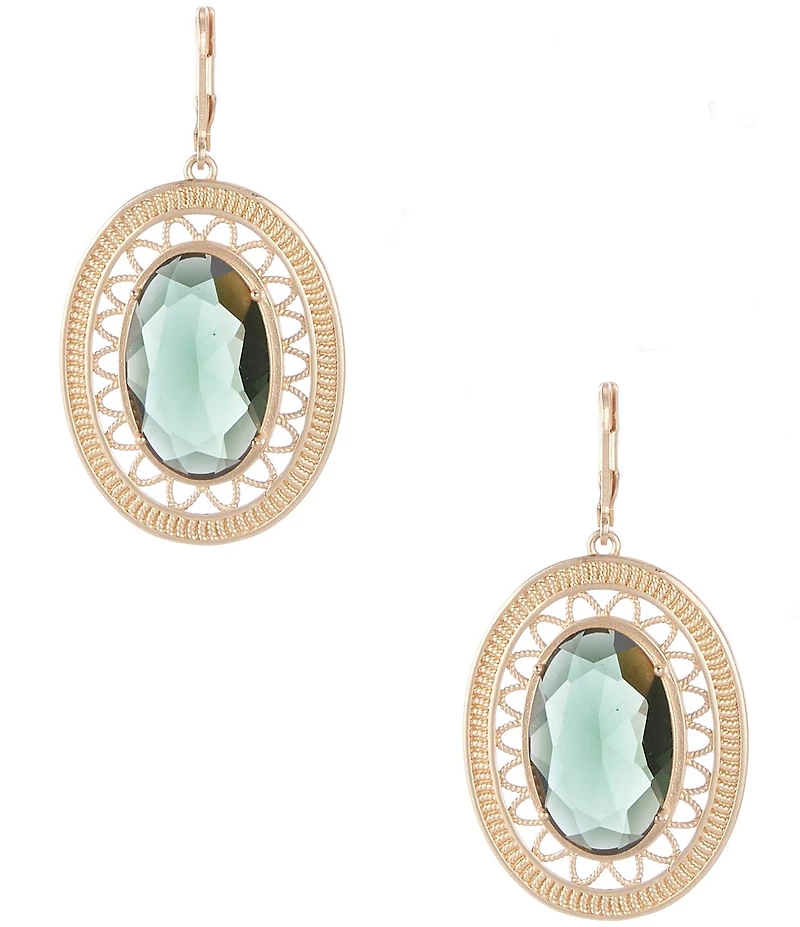 Southern Living Green Stone Geometric Oval Orbital Earrings
