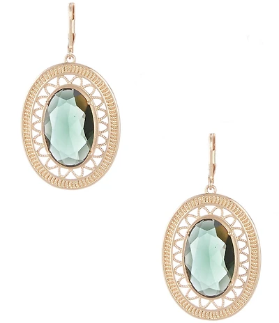 Southern Living Green Stone Geometric Oval Orbital Earrings