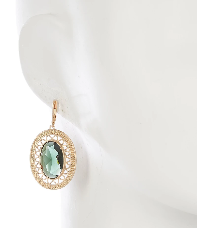 Southern Living Green Stone Geometric Oval Orbital Earrings