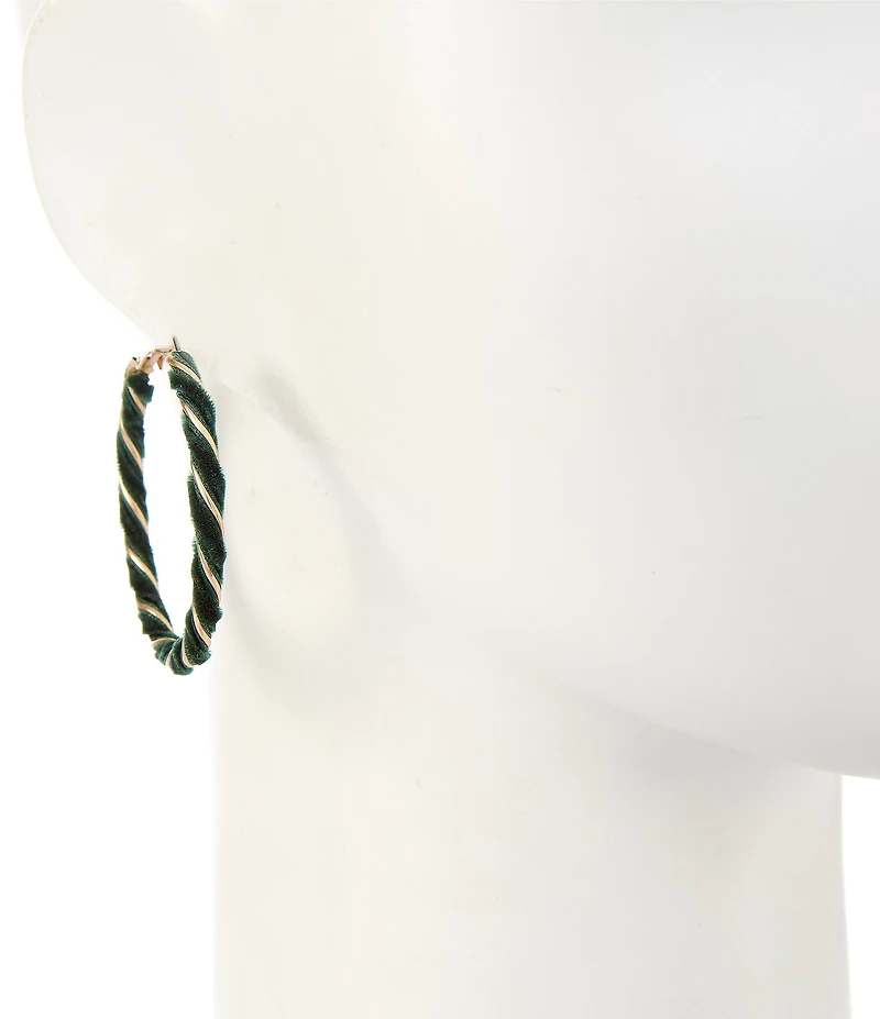 Southern Living Velvet Holiday Twisted Wire Clutchless Hoop Earrings