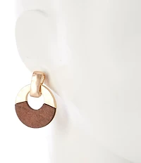 Southern Living Half Hammered Metal & Wood Orbital Drop Clip Earrings