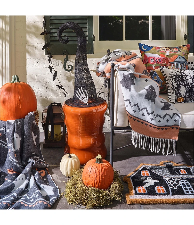 Southern Living Halloween Collection Glow in the Dark Haunted House Vinyl Backed Shaped Coir Doormat
