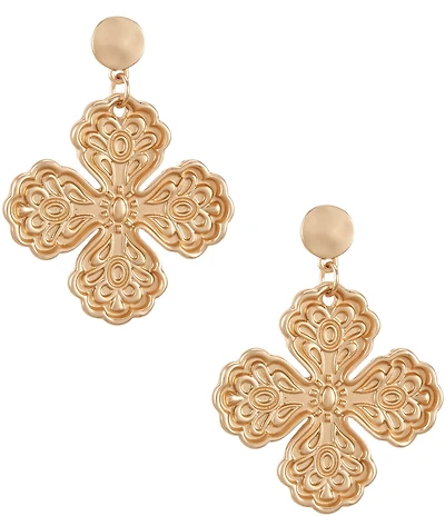 Southern Living Hammered Disc Stud Cross Metal Charm Drop Earrings