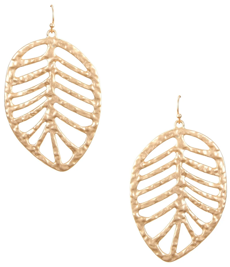 Southern Living Hammered Open Metal Tropical Leaf Drop Earrings
