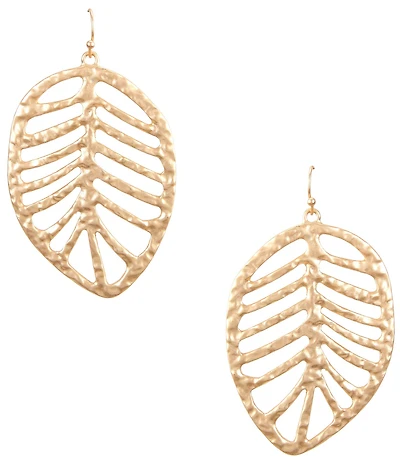 Southern Living Hammered Open Metal Tropical Leaf Drop Earrings