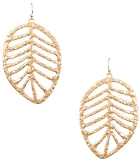 Southern Living Hammered Open Metal Tropical Leaf Drop Earrings