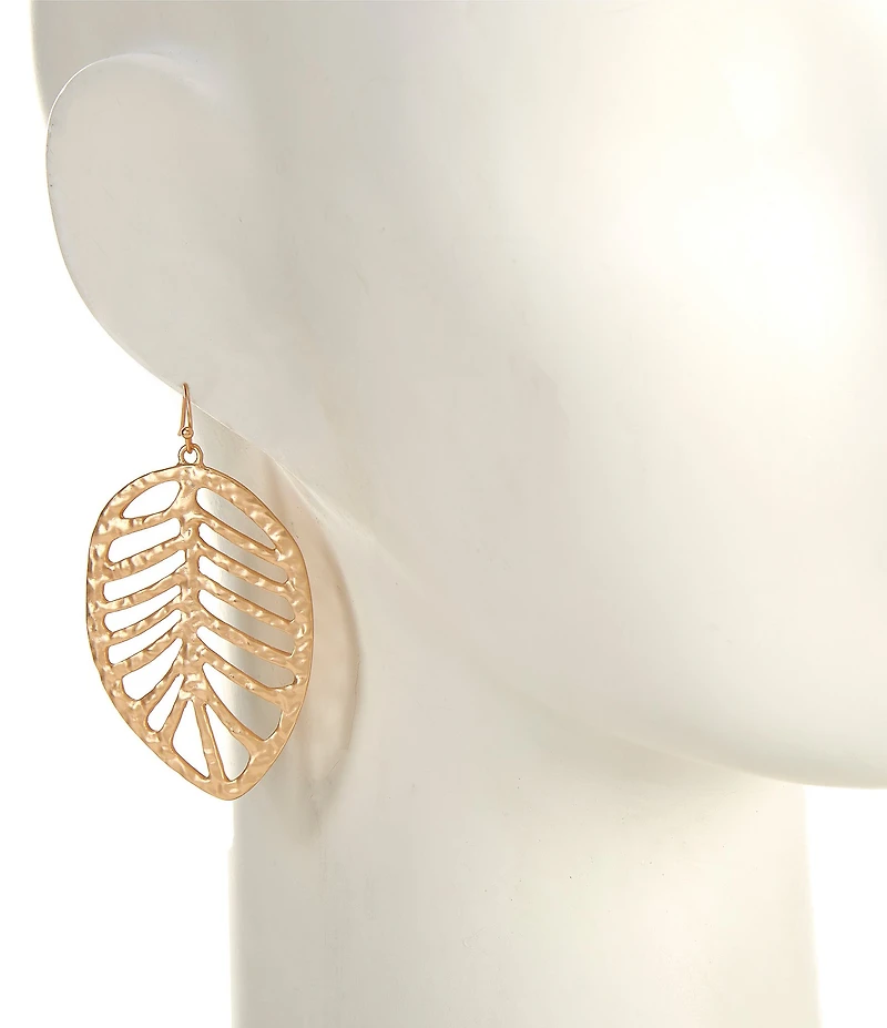 Southern Living Hammered Open Metal Tropical Leaf Drop Earrings